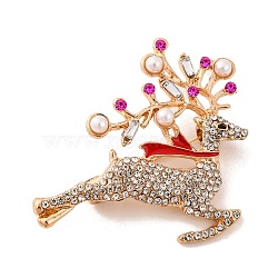 Christmas Alloy Crystal Rhinestone & Plastic Pearl Deer Brooch for Women, Light Gold, 44x43x4mm(JEWB-M043-14KCG)