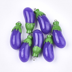 Resin Pendants, with Platinum Plated Iron Findings, Imitation Food, Eggplant, Blue Violet, 39~41x15x14.5~15mm, Hole: 2mm(X-RESI-T028-41)