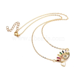 Brass Micro Pave Cubic Zirconia Pendant Necklace, with Enamel and 304 Stainless Steel Lobster Claw Clasps, Eye & Heart, Colorful, Golden, 18.11 inch(46cm)(X-NJEW-JN02977-01)