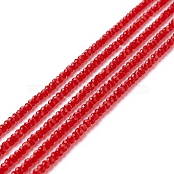 Transparent Glass Beads Strands, Faceted, Round, Red, 3mm, Hole: 0.8mm, about 127~139pcs/strand, 14.09~14.53 inch(35.8~36.9cm)(GLAA-C019-01B-10)