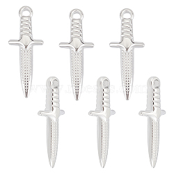 6Pcs 304 Stainless Steel Pendants, Dagger Charm, 925 Sterling Silver Plated, 24x9x4mm, Hole: 1.8mm(STAS-UN0052-94)