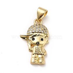Brass Micro Pave Cubic Zirconia Pendants, Long-Lasting Plated, Real 18K Gold Plated, Boy Charm with Cap, Clear, 20x12x4mm, Hole: 3.5x4mm(KK-H433-13A-G)
