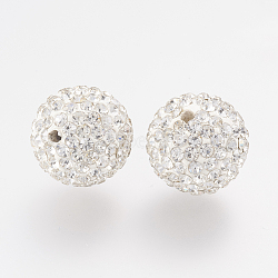 Czech Rhinestone Beads, PP13(1.9~2mm), Pave Disco Ball Beads, Polymer Clay, Round, 001_Crystal, PP13(1.9~2mm), 14mm, Hole: 2mm, 145~150pcs rhinestones/ball.(RB-F022-PP13-14mm-TB01)