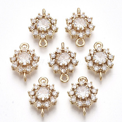 Transparent Glass Links connectors, with Golden Tone Brass Findings and Clear Rhinestone, Faceted, Flower, Clear, 16x11x5mm, Hole: 1.2mm(X-GLAA-R212-18G)