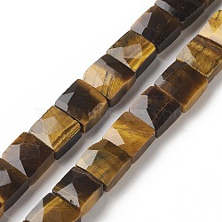 Natural Tiger Eye Beads Strands, Faceted, Square, 9~11.5x9~12x5~7mm, Hole: 1.2mm, about 34~36pcs/strand, 14.96~15.63 inch(38~39.7cm)(G-G996-A08)
