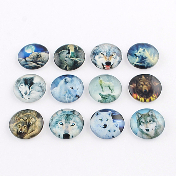 Half Round/Dome Wolf Pattern Glass Flatback Cabochons for DIY Projects, Mixed Color, 12x4mm