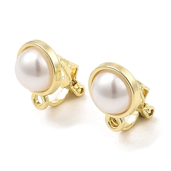 Alloy Clip-on Earring Findings, with Horizontal Loops & Imitation Pearl, for Non-pierced Ears, Half Round, Golden, 13.5x10x15mm, Hole: 1.5mm