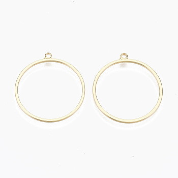Brass Pendants, Nickel Free, Ring, Real 18K Gold Plated, 28x25x1mm, Hole: 1.6mm
