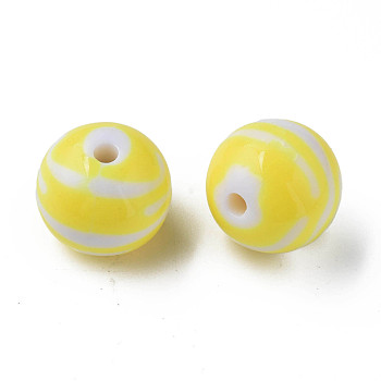 Opaque Striped Acrylic Beads, Round, Yellow, 19mm, Hole: 3mm, about 112pcs/500g