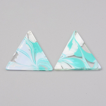 Acrylic Pendants, Triangle, Turquoise, 34x32x2mm, Hole: 1.5mm