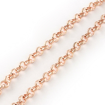 Iron Rolo Chains, Belcher Chain, Unwelded, with Spool, Rose Gold, 2x1mm, about 100m/roll