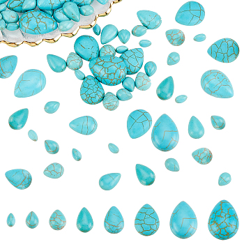 Synthetic Howlite Cabochons, Dyed, Teardrop, Turquoise, 80pcs/box