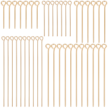 150Pcs 5 Styles Brass Eye Pins, Long-Lasting Plated, Nickel Free, Real 18K Gold Plated, 20~50mm, Hole: 1.6~2mm, Pin: 0.5~0.7mm, 30pcs/style
