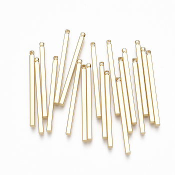 Brass Pendants, Cuboid, Real 18K Gold Plated, Nickel Free, 35x2x2mm, Hole: 1mm