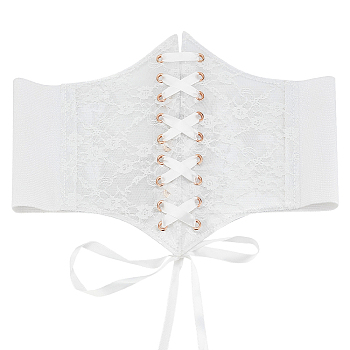 Cloth Wide Elastic Corset Belts, Lace Up Tied Waist Belt for Women Girl, White, 27-1/8 inch(69cm)