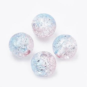 Acrylic Beads, Transparent Crackle Style, Two Tone Style, Round, Light Cyan, 8mm, Hole: 2mm, about 1840pcs/500g