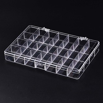Polystyrene Bead Storage Containers, 28 Compartments Organizer Boxes, with Hinged Lid, Rectangle, Clear, 19.9x13.5x2.5cm, compartment: 3.2x2.7cm