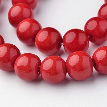 Opaque Solid Color Glass Beads Strands, Round, FireBrick, 8mm, Hole: 1mm, about 36pcs/strand, 10.4 inch