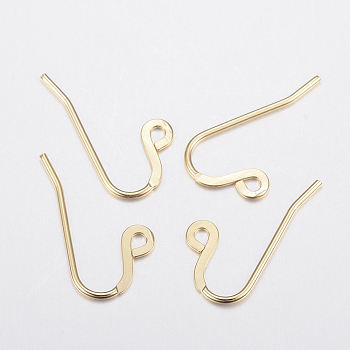 304 Stainless Steel French Earring Hooks, Flat Earring Hooks, Ear Wire, with Horizontal Loop, Golden, 12x22x0.9mm, Hole: 1.8mm, 19 Gauge, Pin: 0.9mm