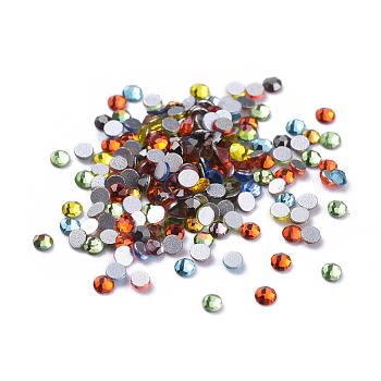 Glass Rhinestone Flat Back Cabochons, Back Plated, Faceted, Half Round, Mixed Color, SS4, 1.5~1.6x1mm, about 1440pcs/bag