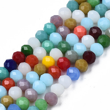 Glass Beads Strands, Faceted, Abacus, Mixed Color, 4x3.5mm, Hole: 0.7~1mm, about 104~125pcs/strand, 14.13 inch~16.93 inch(35.9cm~43cm)