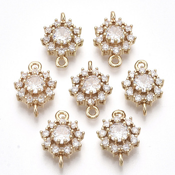 Transparent Glass Links connectors, with Golden Tone Brass Findings and Clear Rhinestone, Faceted, Flower, Clear, 16x11x5mm, Hole: 1.2mm