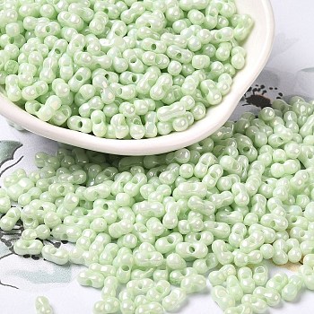 Opaque Colours Luster Glass Seed Beads, Peanut, Pale Green, 6x3.5x3mm, Hole: 1mm, about 7258pcs/pound