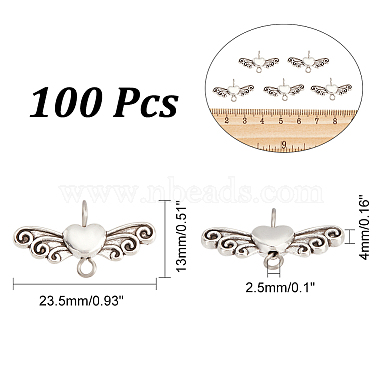 100Pcs Tibetan Style Alloy Heart with Wing Connector Charms(TIBE-HY0001-02)-2
