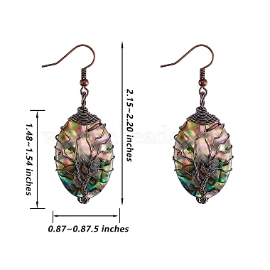 Abalone Shell/Paua Shell Oval with Tree of Life Dangle Earrings(EJEW-SZ0001-66B)-2