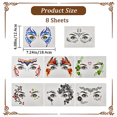 8 Sheets 8 Style Waterproof Self Adhesive Tattoo Stickers on Face(AJEW-GF0007-33)-2