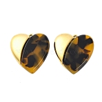 304 Stainless Steel Pendants, with Resin, Ion Plating(IP), Real 18K Gold Plated, Heart, 30.5x28x7mm, Hole: 1.6mm(STAS-V004-06G-04)