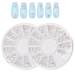 12 Grids Alloy Cabochons, Nail Art Decorations, Mixed Shapes, Silver, 2.5~7x3~6.5x0.3~3mm(MRMJ-WH20007-003S)