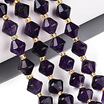 Natural Amethyst Beads Strands, Bicone, Faceted, with Seed Beads, 8~8.5x7.5~8.5mm, Hole: 1~1.2mm, about 36~39pcs/strand, 14.37~15.75''(36.5~40cm)(G-T144-23A-01)