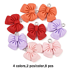 8Pcs 4 Colors Resin Pendants, with Platinum Plated Iron Screw Eye Pin Peg Bails, Bowknot, Mixed Color, 19x22x5mm, Hole: 1.8mm, 2pcs/color(RESI-FP0001-46)