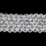 Transparent Electroplate Glass Beads Strands, AB Color Plated, Faceted, Bicone, Clear AB, 2.9~3.3x2.5mm, Hole: 0.7mm, about 145~150pcs/strand, 16.34~16.54 inch(41.5~42cm)(EGLA-A039-T2mm-L13)