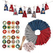 24 Days Burlap Hanging Advent Calendars, DIY Xmas Countdown Christmas Decorations, with Stickers & Clips & Rope & 3 Colors Burlap Pouches, 30.7x20cm(DIY-B015-01)