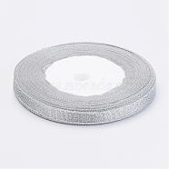 Glitter Metallic Ribbon, Sparkle Ribbon, DIY Material for Organza Bow, Double Sided, Silver Color, Size: about 3/8 inch(10mm) wide, 25yards/roll(22.86m/roll), 10rolls/group, 250yards/group(RS10mmY-S)