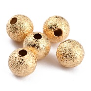 Long-Lasting Plated Brass Beads, Textured Beads, Round, Real 24K Gold Plated, 5mm, Hole: 1.5mm(KK-O133-004B-G)