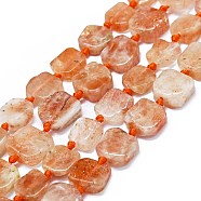 Natural Sunstone Beads Strands, Square, 10~12x9~11x3~4mm, Hole: 0.8mm, about 30~34pcs/strand, 16.93 inch(43cm)(G-F725-26)