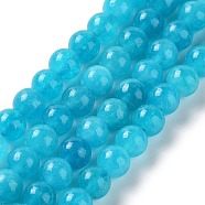 Dyed Natural Malaysia Jade Beads Strands, Round, Deep Sky Blue, 6mm, Hole: 1mm, about 31pcs/strand, 7.48 inch(19cm)(G-G021-02A-02)