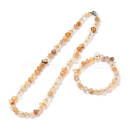 Natural Yellow Hematoid Quartz Chip Beads Bracelets & Necklaces Sets, with 304 Stainless Steel Clasps, Necklace: 16.30~17.72 inch(414~450mm)(SJEW-P004-01P-05)