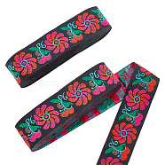 Ethnic Style Embroidery Polyester Ribbons, Jacquard Ribbon, Tyrolean Ribbon, Garment Accessories, Flower Pattern, Camellia, 1-1/4 inch(33mm), 0.5mm, about 7.66 Yards(7m)/pc(OCOR-WH0070-10D-11)
