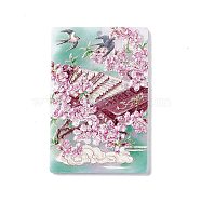 Embossed Flower Printed Acrylic Pendants, Rectangle Charms with Musical Instruments Pattern, Pearl Pink, 45x30x2.3mm, Hole: 1.6mm(MACR-J121-02C)