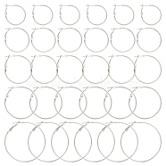30Pcs 6 Style Brass Hoop Earring Findings, Ear Wire, Ring, Real Platinum Plated, 21 Gauge, 24.5~50x1.2mm, Pin: 0.7mm(FIND-BBC0003-23P)