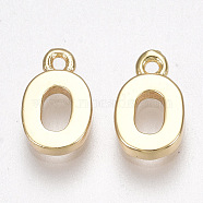 Brass Charms, Letter, Nickel Free, Real 18K Gold Plated, Letter.O, 8.5x5x1.5mm, Hole: 0.8mm(KK-S350-167O-G)