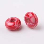 Handmade Polymer Clay Enamel European Beads, Large Hole Rondelle Beads, Crimson, 14x7.5mm, Hole: 5.5mm(FPDL-J002-43)