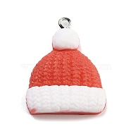 Christmas Theme Opaque Resin Pendants, with Platinum Tone Iron Loops, Hat, 29.5x23x6.5mm, Hole: 2mm(RESI-F054-A06)
