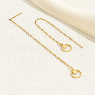 Geometric Circle Earrings with Tassel Studs Stainless Steel Chain, Flat Round, Real 18K Gold Plated(BK2334-3)