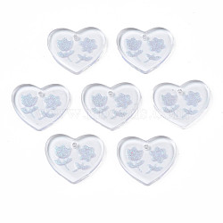 Transparent Resin Pendants, with Glitter Powder, Heart with Flower, Lavender, 17x20x2mm, Hole: 1.4mm(RESI-N030-001B)