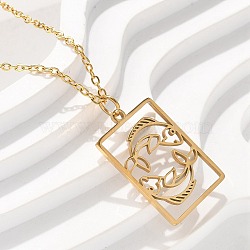 304 Stainless Steel Necklace, Real 18K Gold Plated, Hollow Out Twelve Constellations Square Plate, Pisces, 17.76 inch(45.1cm)(NJEW-D330-01G-12)